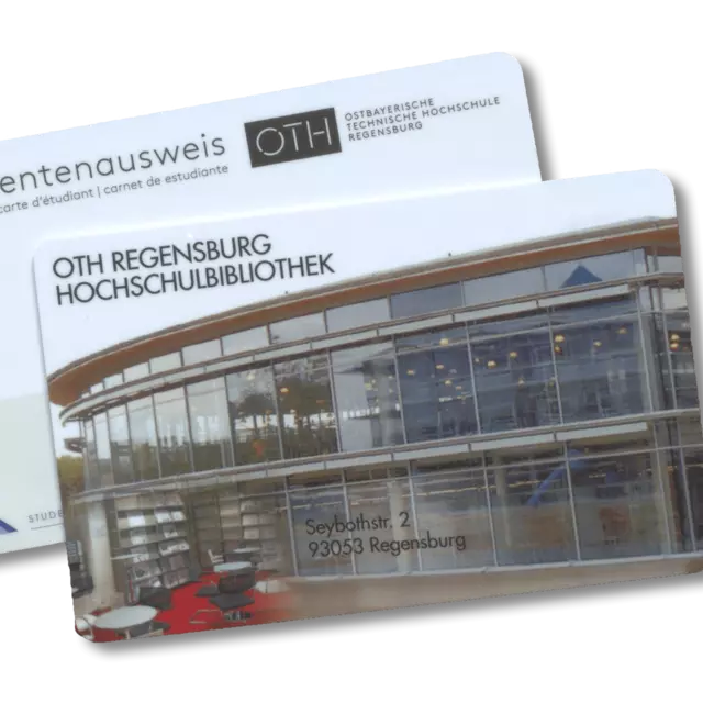 Studierendenausweis der OTH Regensburg und Bibliotheksausweis für Externe der Hochschulbibliothek Regensburg